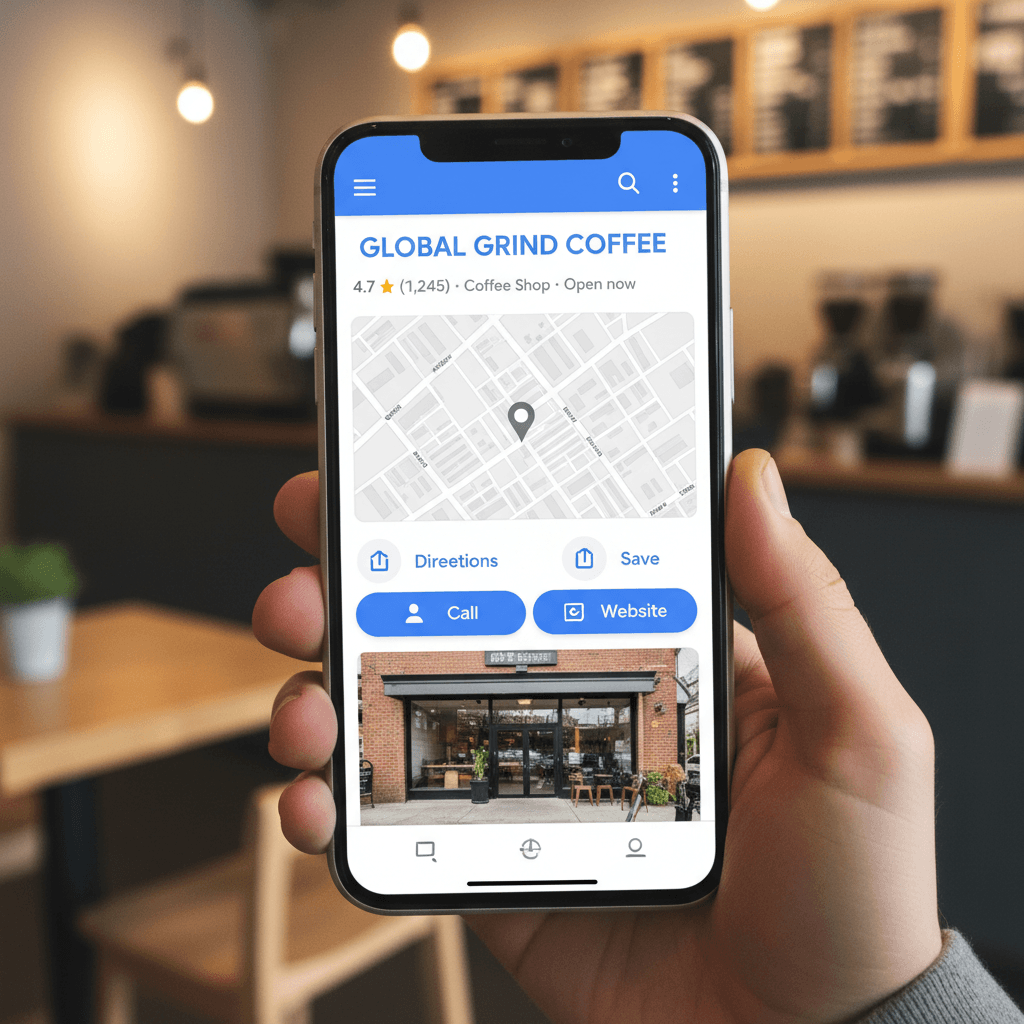 Ficha de Google Business optimizada en teléfono