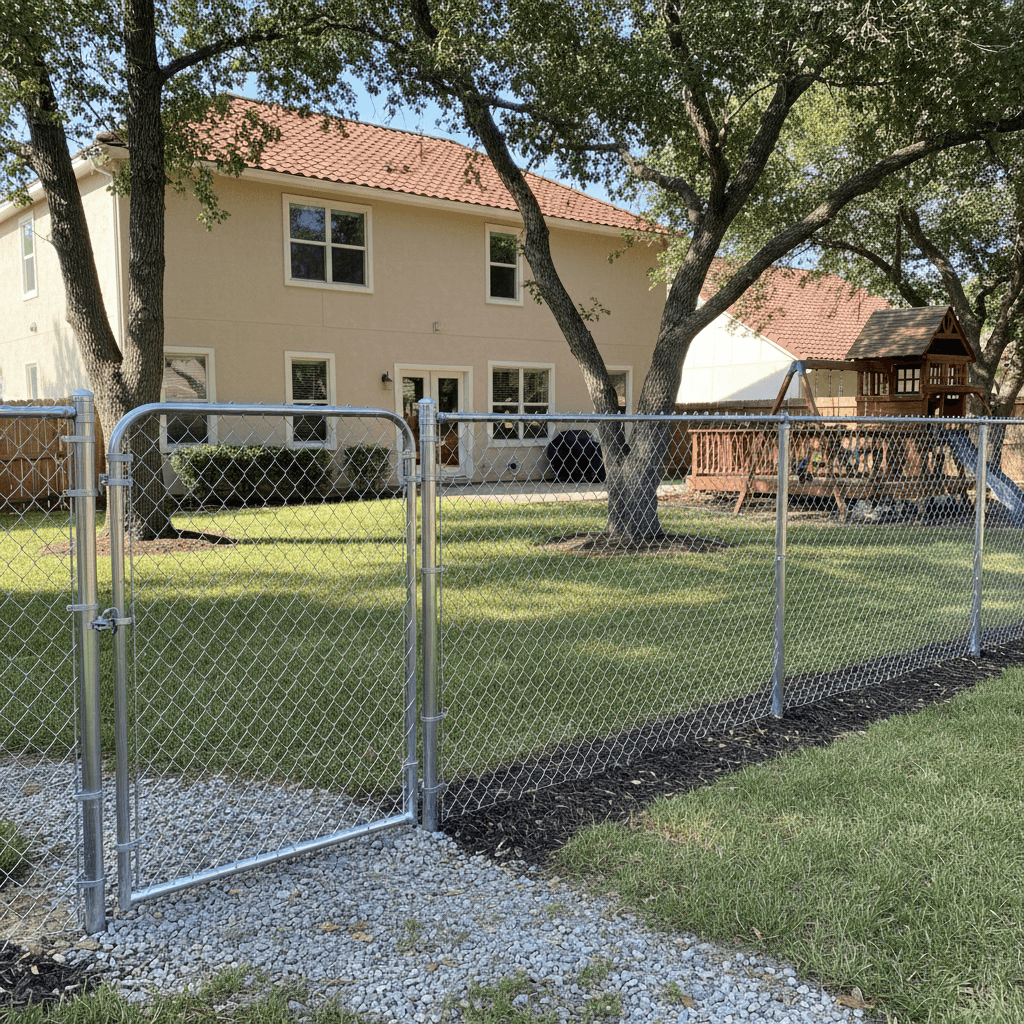 Instalación terminada de cerca de malla en patio residencial