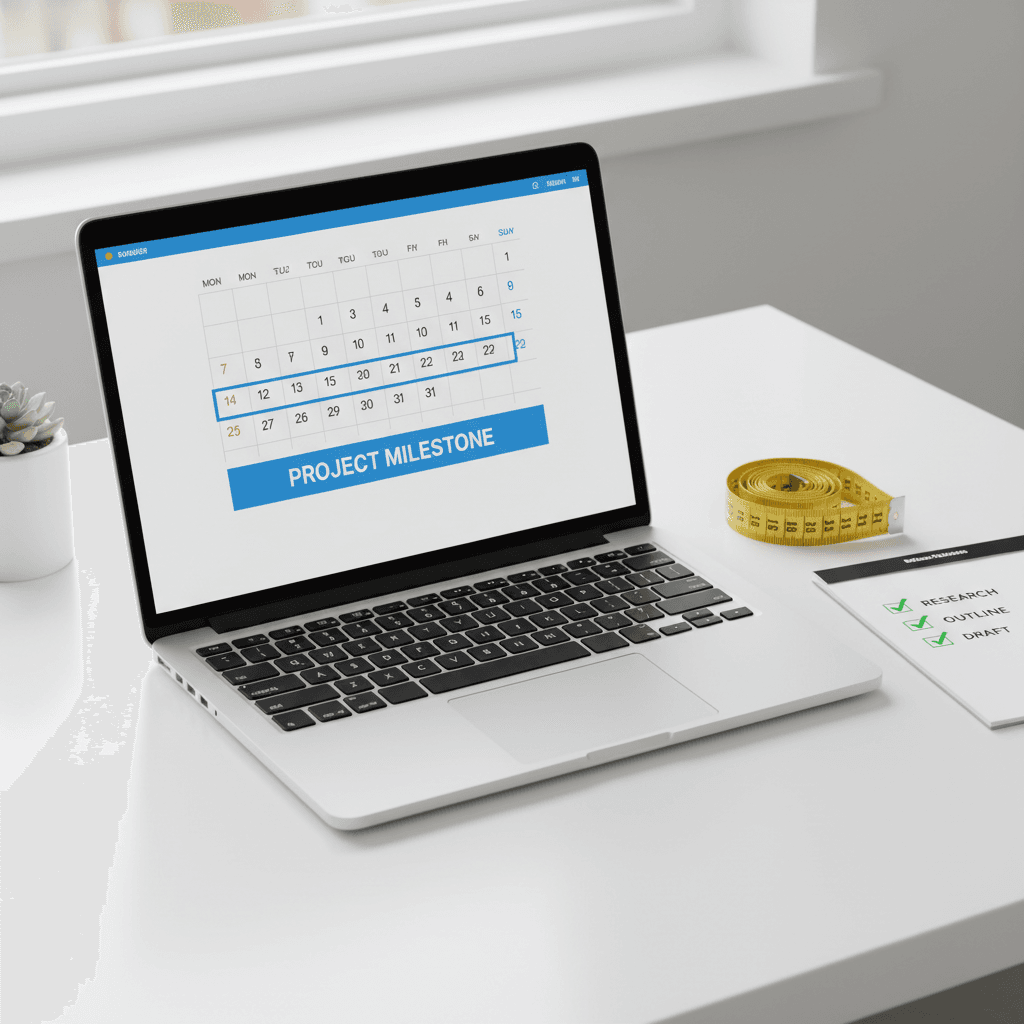 Calendario en laptop con período de siete días resaltado y lista de verificación en escritorio