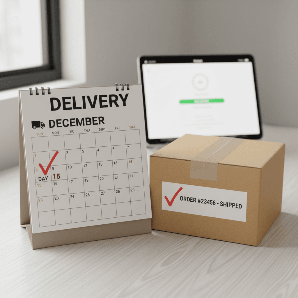 Calendario con una palomita y una caja de entrega