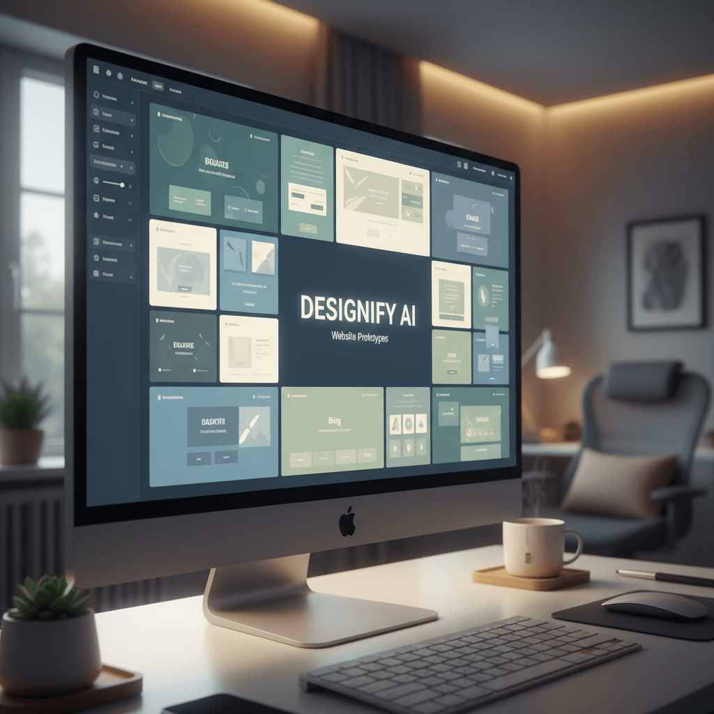 Pantalla de computadora con interfaz de diseño web asistido por IA