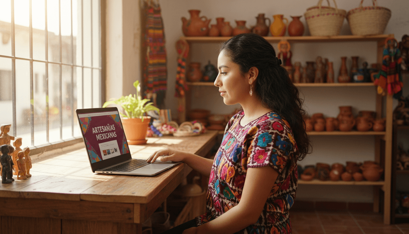 Dueño de negocio local en Jalisco revisando su sitio web en una laptop